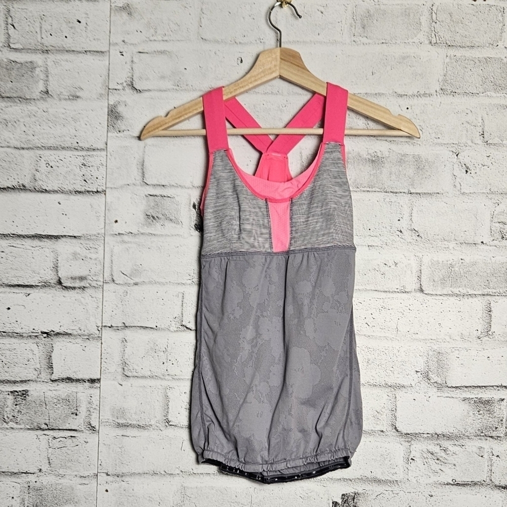 Lululemon Pink Gray Racerback Tank Cinch Hem Size 4 Athletic